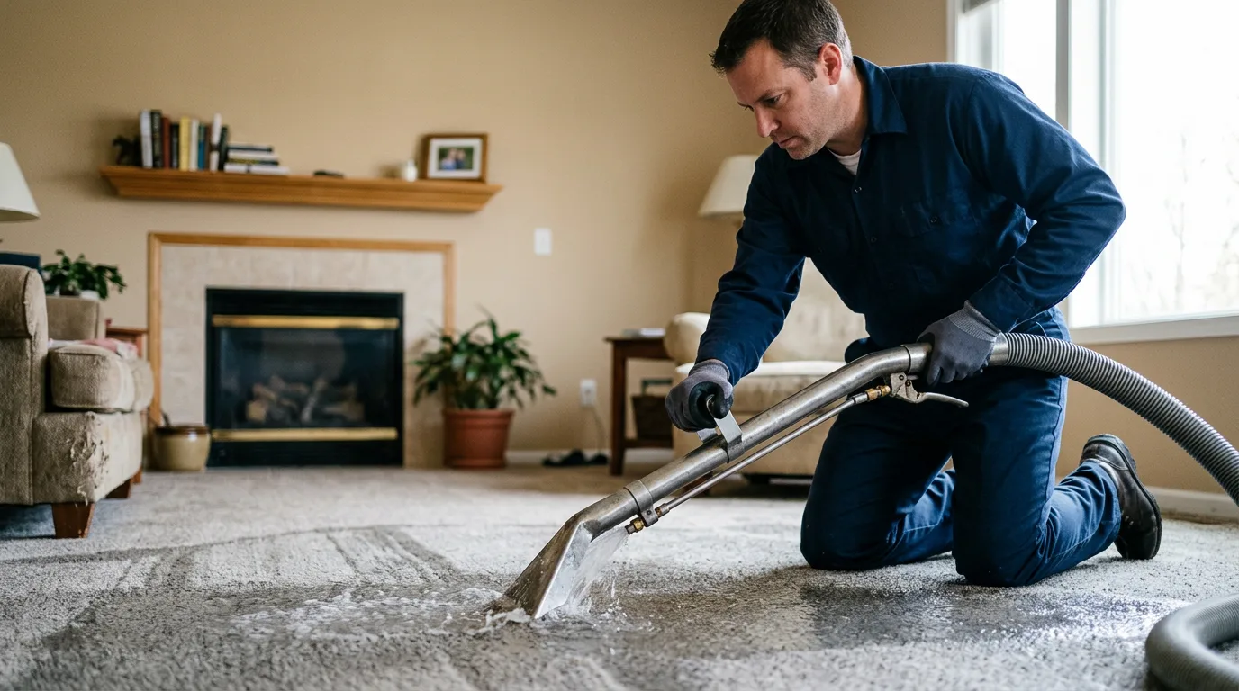 Water damage restoration technician working near Jacksonville, VT